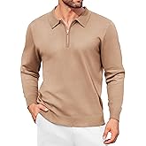 COOFANDY Mens Knit Polo Shirt Quarter Zip Slim Fit Pullover Long Sleeve Sweater Polo