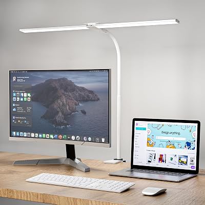Hensam LED Desk Lamp Double Head with Clamp 12W 1400 Lumen 5 Color Modes
