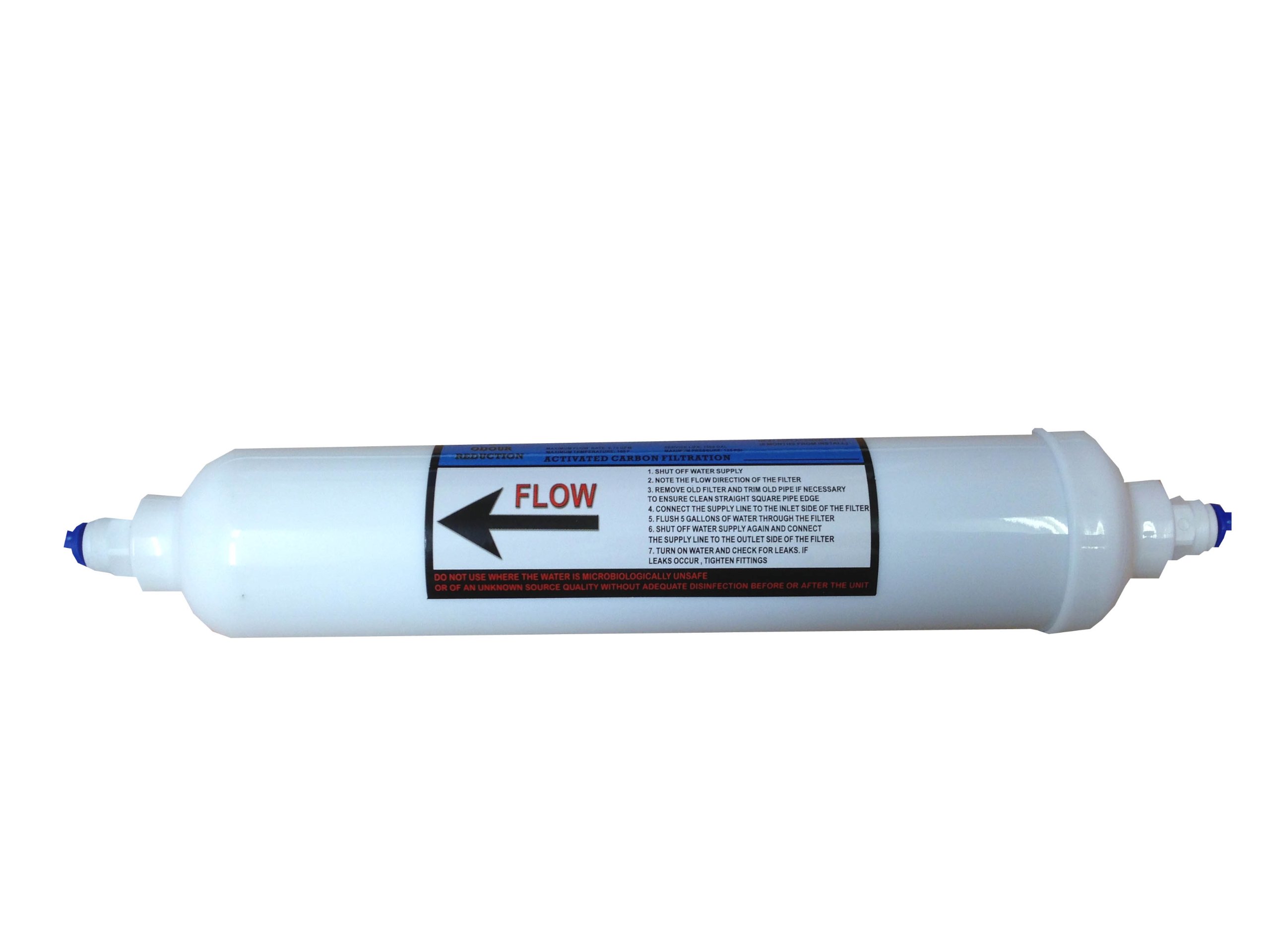 Inline Undersink Water Filter System Replacement Activated Carbon Water Filter Cartridge with 1/4" pushfittings