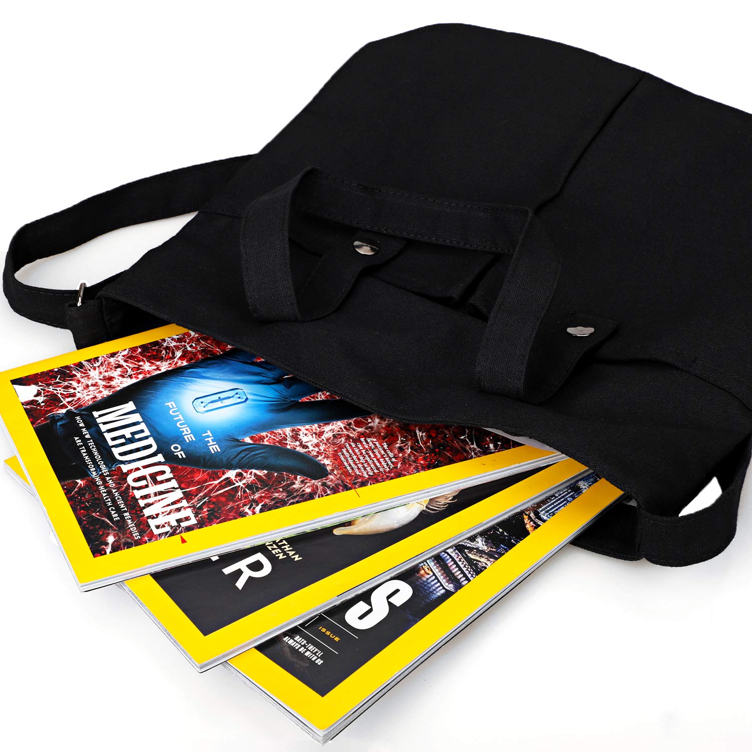 Women\'s 12 oz Canvas Tote Handbags Casual Vertical Top Shoulder Work Bag Crossbody Travel Bag Shopping Bag(Black)