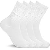 Ouligay 2 Pack Black Scrunch Crew Socks for Women Retro Cozy Slouchy Mid Calf Socks Solid Athletic Chunky Slouch Socks