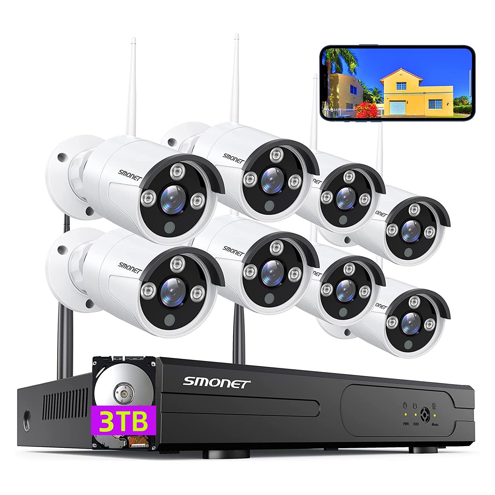 Photo 1 of Wireless Security Camera System,SMONET 1080P 8 Channel Home Surveillance DVR Kits with 8pcs 2MP Full HD Cameras 3TB HDD Night Vision Motion Detection Free App for Indoor Outdoor 24/7 Video Recording