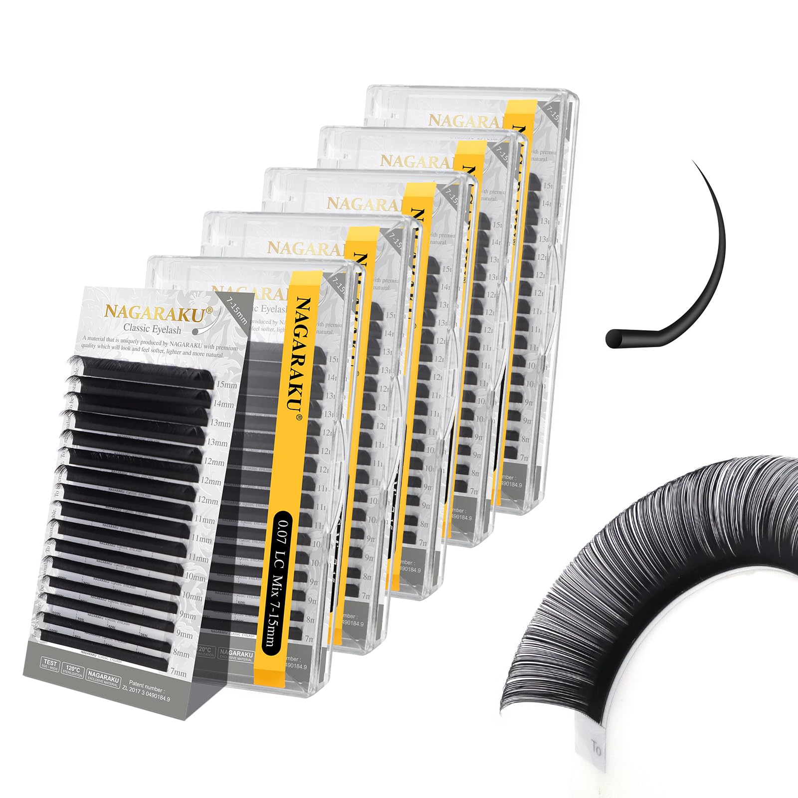 NAGARAKU Eyelash Extensions Classic J B C D N LC LD L DD CC LB Curl 0.03-0.20 Thickness 5-17mm, Matte Black Individual Lashes Professional Supplies for Lash Techs (0.07-LC 7-15mm Mix 5 Trays) Image