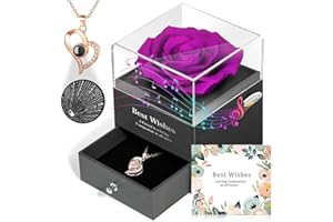 ADDWel Gifts for Girlfriend Romantic - Birthday Gifts for Mom Sister Wife Women Preserved Rose Music Box You are My Sunshine and I Love You 100 Languages Necklace Unique Anniversary Presents for Her