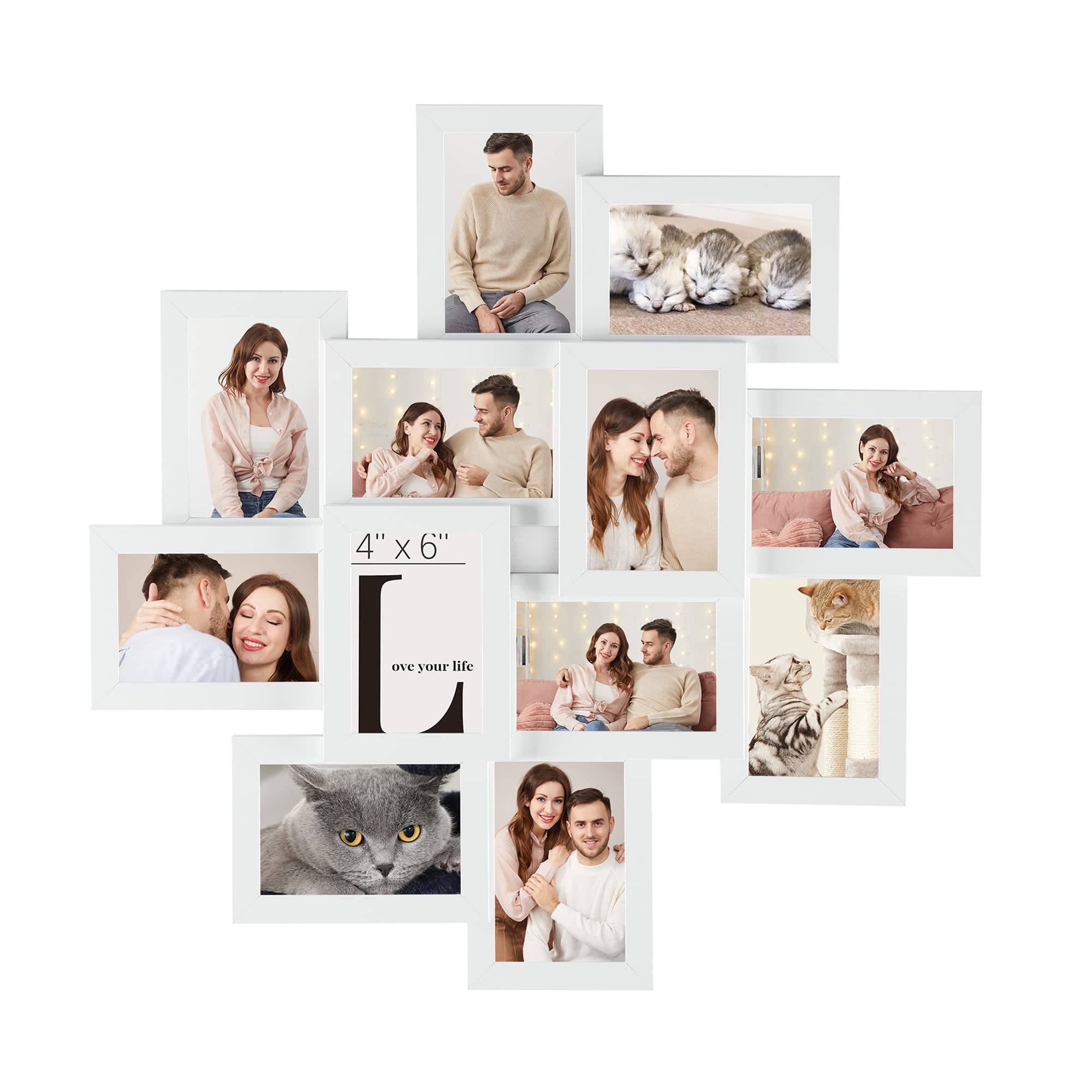 SONGMICS 4x6 Picture Frames Collage Wall Decor, 12-Pack Photo Collage Frame, Multi Picture Frame Set with Glass Front, Assembly Required, Cloud White URPF22WTV1