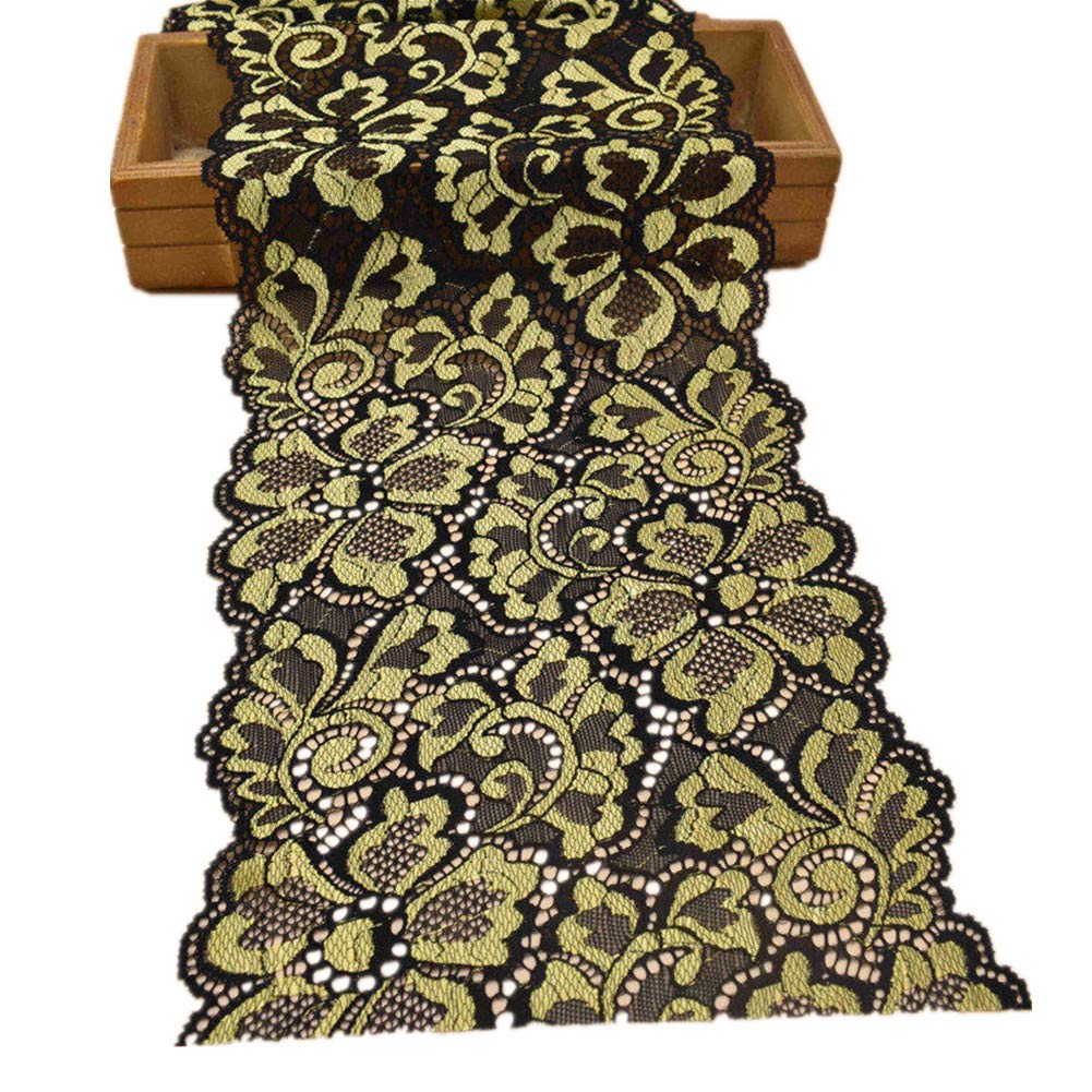 5 Yards Jasmin Metallic Floral Lace Ribbon Stretch Lace Trim Elastic Webbing African Fabric Width 18cm for DIY Craft Jewelry Making Clothes Accessories Gift Wrapping Wedding Party Decoration(Gold)