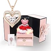 Mealcon Preserved Red Rose Gift Box with Heart Necklace Eternal Real Rose Dainty Love Pendant Romantic Gift for Women on Anniversary, Birthday, Valentine’s Day