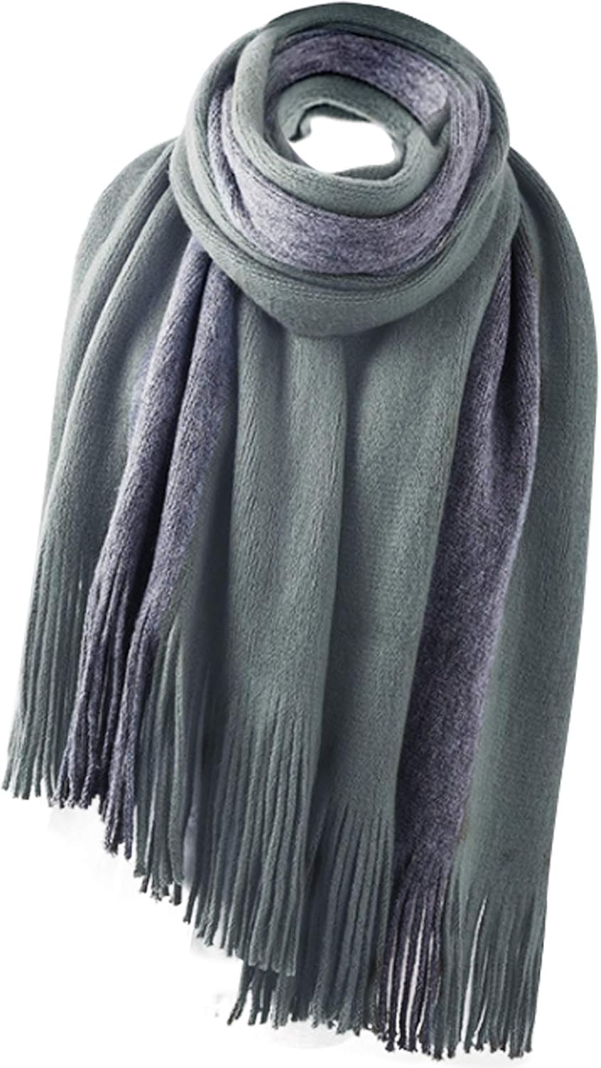 Bestgift Women's Woolen Scarf Silent Striped Protection Against Cold