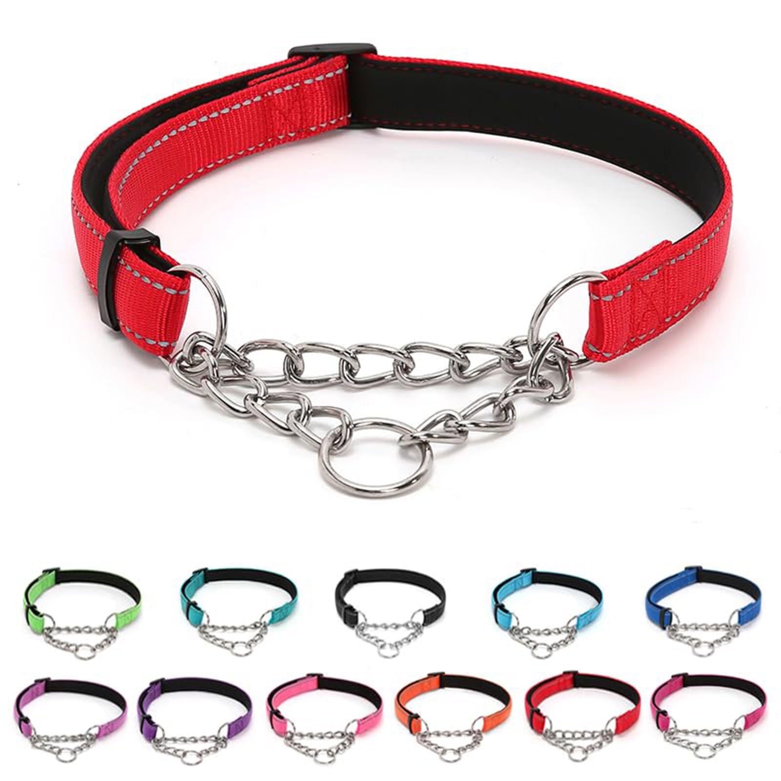 CVNRCLP Reflective Martingale Dog Choke Collar | No Pull Training Collar with Soft Padding | Durable Nylon for Large, Medium & Small Dogs (Neck Size: 25-45cm, Red)