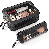 LETGO 2Pack Clear Makeup Bags Set,Portable Makeup Brush Bag,Zipper Storage Bag Organizer Pouch,Versatile Storage Stationery,Travel Storage Bag, Portable Cosmetic Storage Bag (Black)