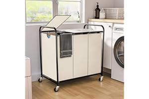 OLLDIDE 180L (47.55 Gal) Laundry Sorter 3 Section, Rolling Laundry Basket with Lockable Wheels and Lid, Laundry Hamper with 3 Separated Removable Bags Dirty Clothes Hamper for Laundry Room Organizer, White