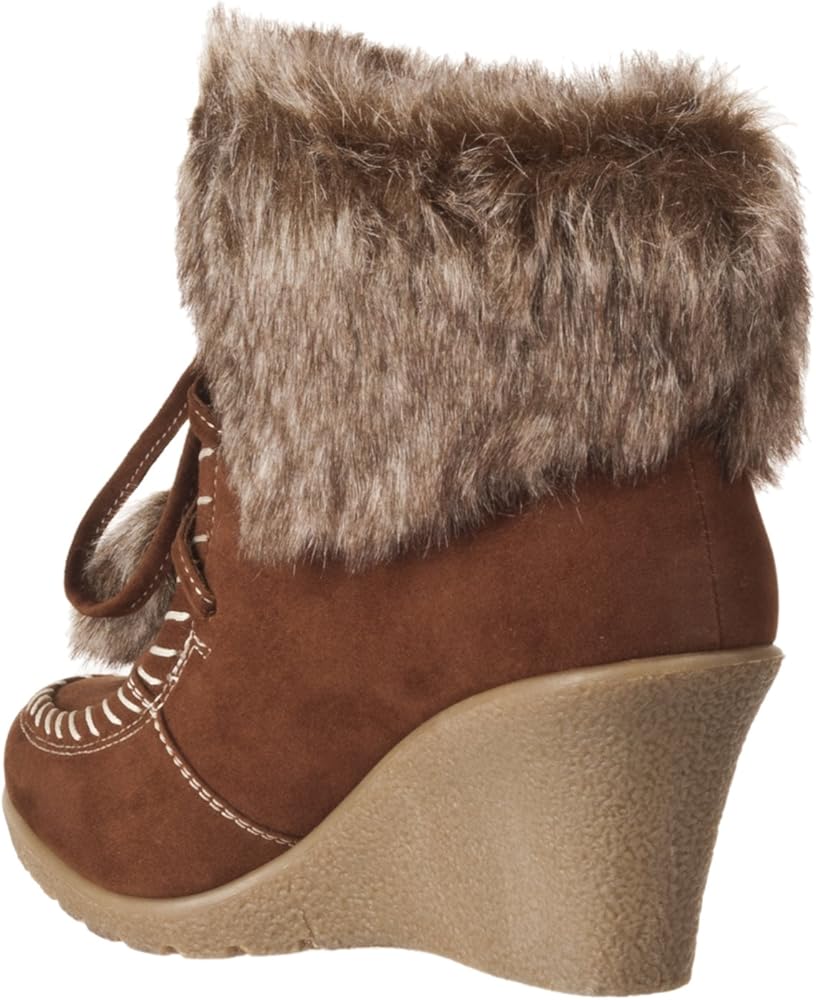wedge ankle boots with fur trim
