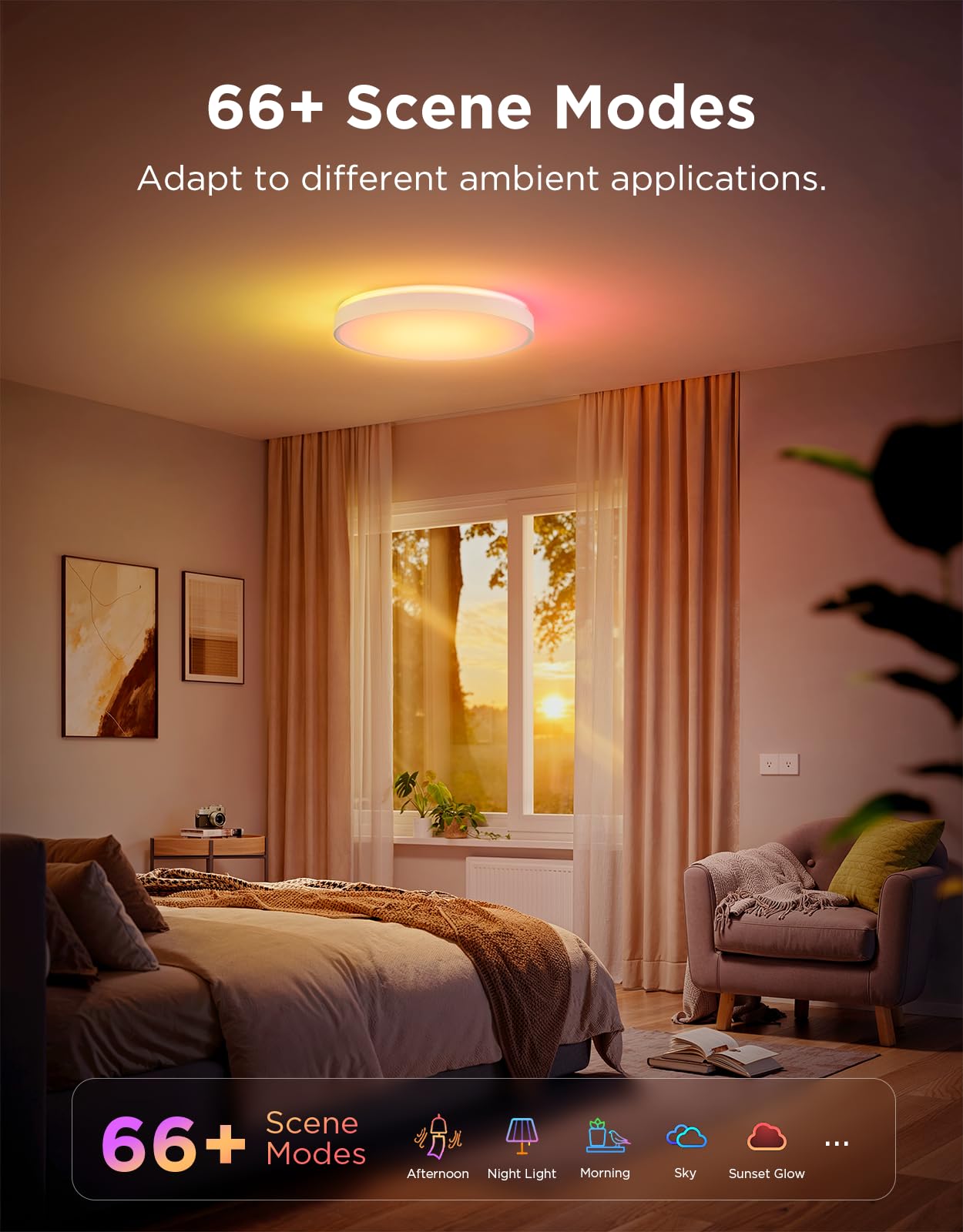 Govee Smart Ceiling Light 4300LM, RGBIC LED Ceiling Light Fixture Works with Matter, Flush Mount Light Fixture, DIY Colors, 2700K-6500K Dimmable for Bedroom, Living Room, 15 Inch, 1 Pack