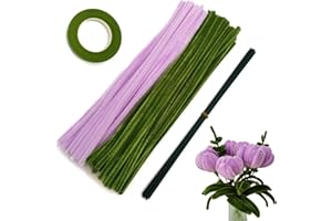 Cldamecy 200 pcs Purple OliveGreen Pipe Cleaners Set with Floral Wires & Gardening Tape, Chenille Stems Pipecleaners for Tulip Bouquet Making,Kids DIY Craft Projects and Decorations