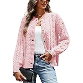 VIMPUNEC Fall Cardigan Sweaters for Women Casual Cable Knit Button Down Jackets Long Sleeve Open Front Outwear Coats