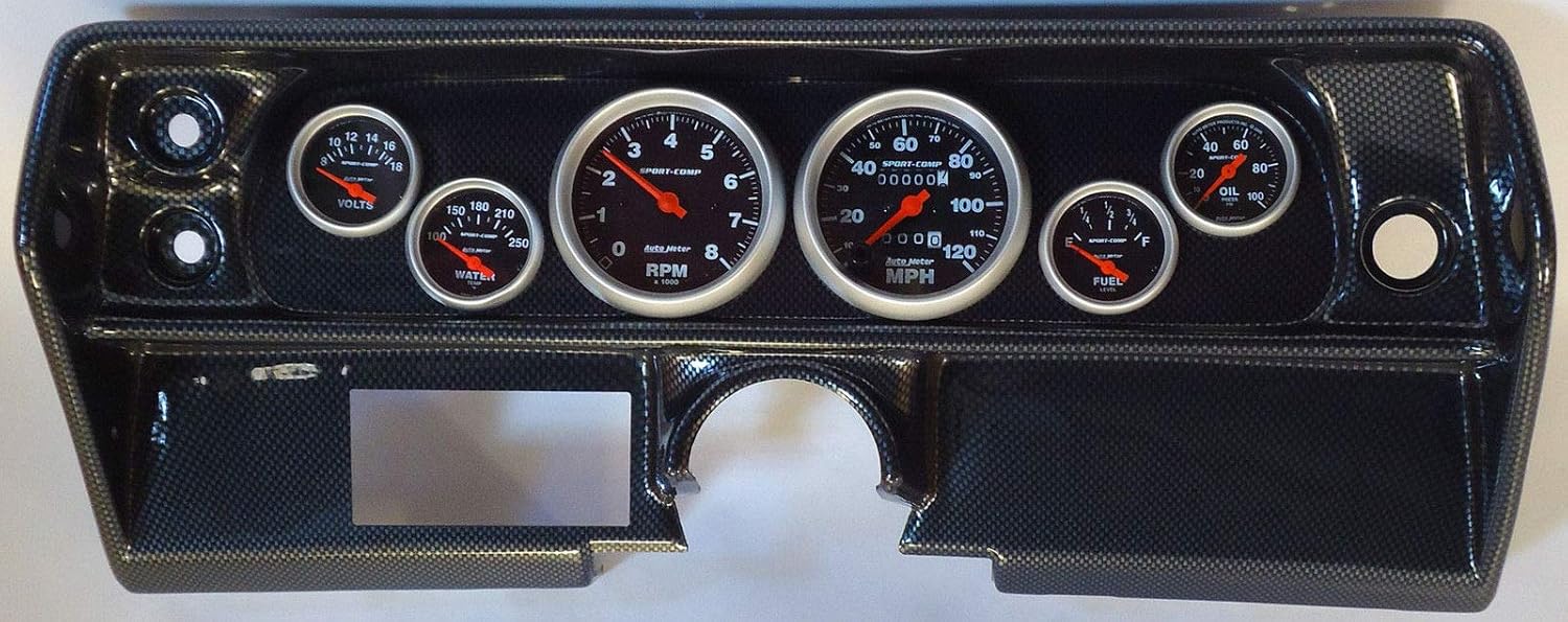 68 Nova Carbon Dash Carrier w/Auto Meter Sport Comp Mechanical Gauges