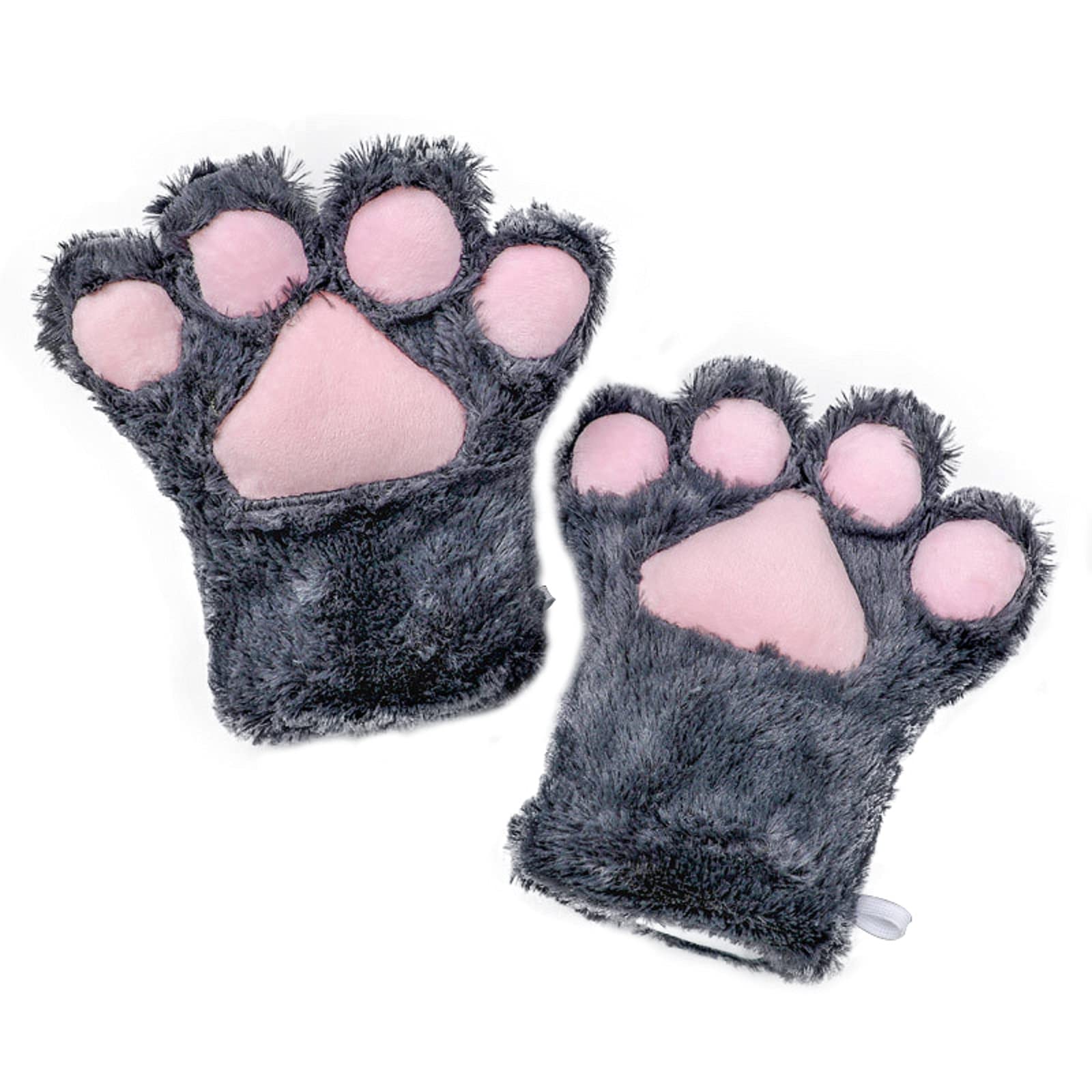 Fxaelian Cosplay Animal Cat Wolf Dog Fox Bear Paws Claws Gloves Mittens Halloween Christmas Cosplay Party Costume Accessories A Grey