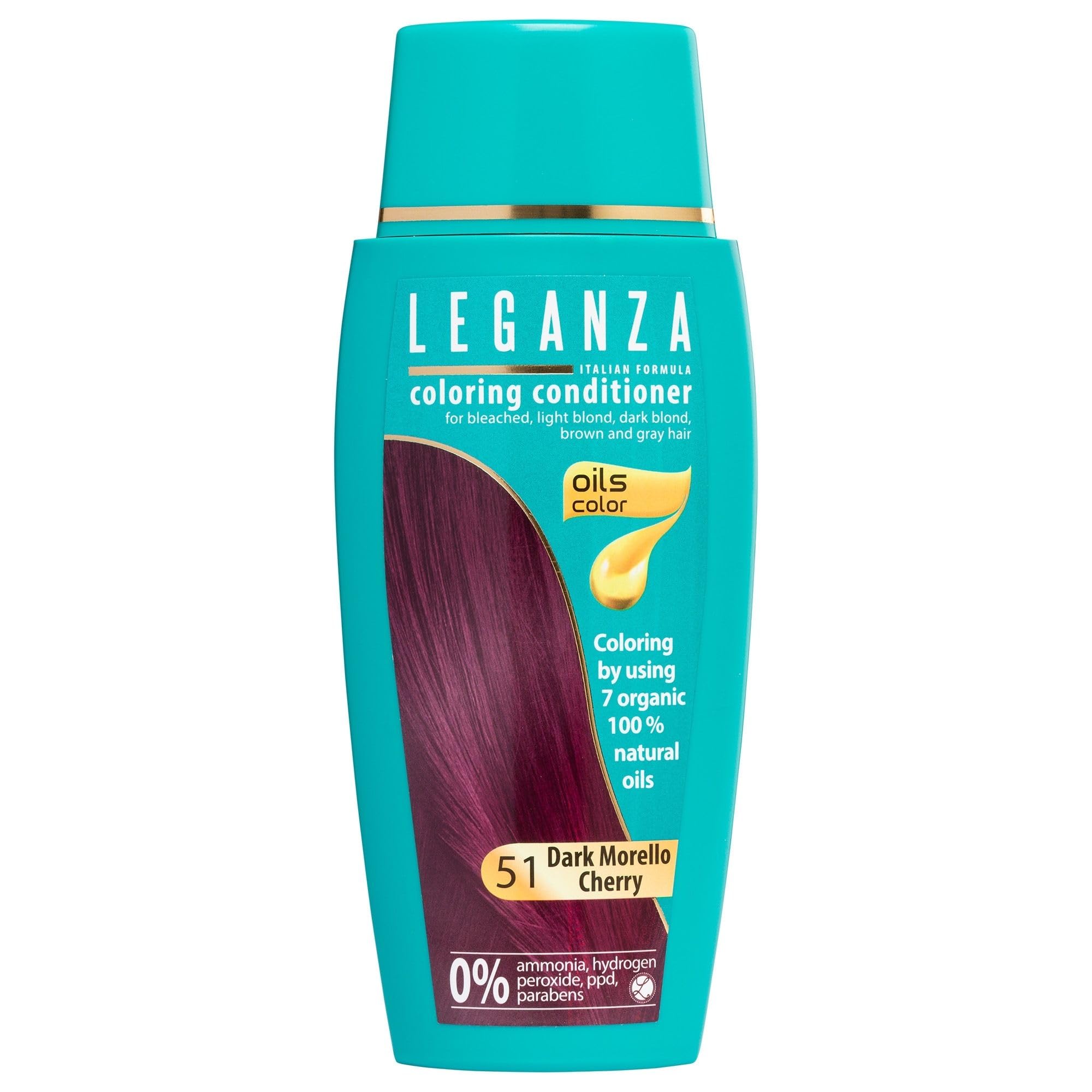 Leganza Hair Coloring Conditioner Natural Balm Color Dark Morello Nº 51 | Enriched with 7 Natural Oils | Ammonia, PPD and Paraben Free | 150 ml