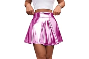 Women Shiny Metallic Ballet Dance Skirt Pleat Mini Skirts Scooter Skater Cheerlead Skirt High Waist Athletic Skort