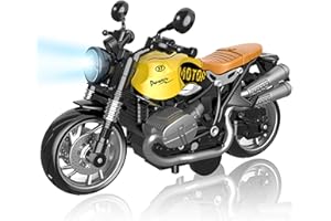 MQDMINI Motorcycle Toy for Metal Die-cast, Toy Motorcycle with Lights, Sounds & Automatic Drive for Boys & Girls Aged 3-12（Yellow）