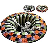 Halloween 3D Optical Illusion Round Rug, Vortex Hole Visual Trap Floor Mat | Candy Corn Abyss Quilted,Non-Slip Washable,Horror Decor
