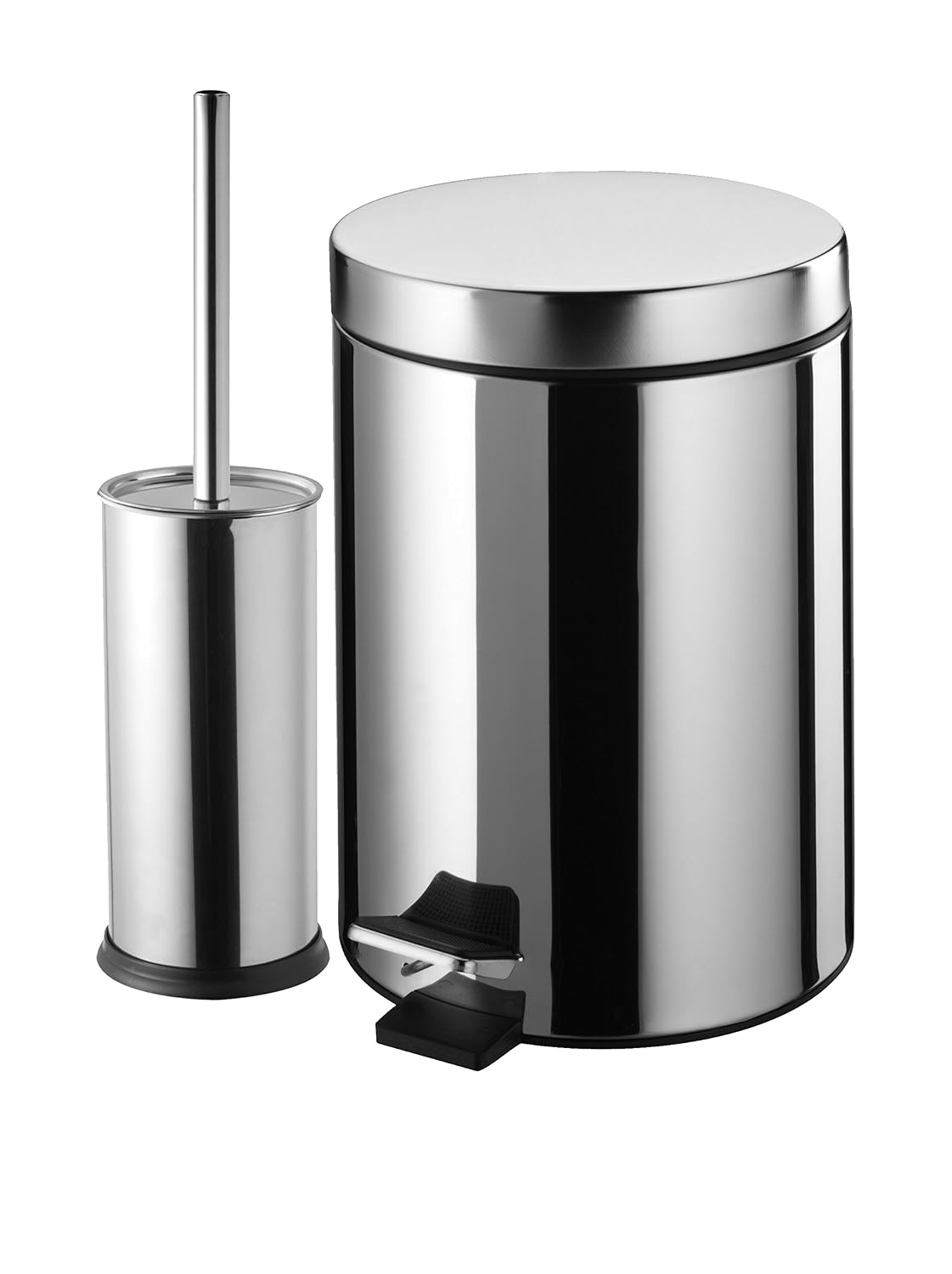 Set Bagno Elegante Con Pattumiera A Pedale E Portascopino In Acciaio Inox