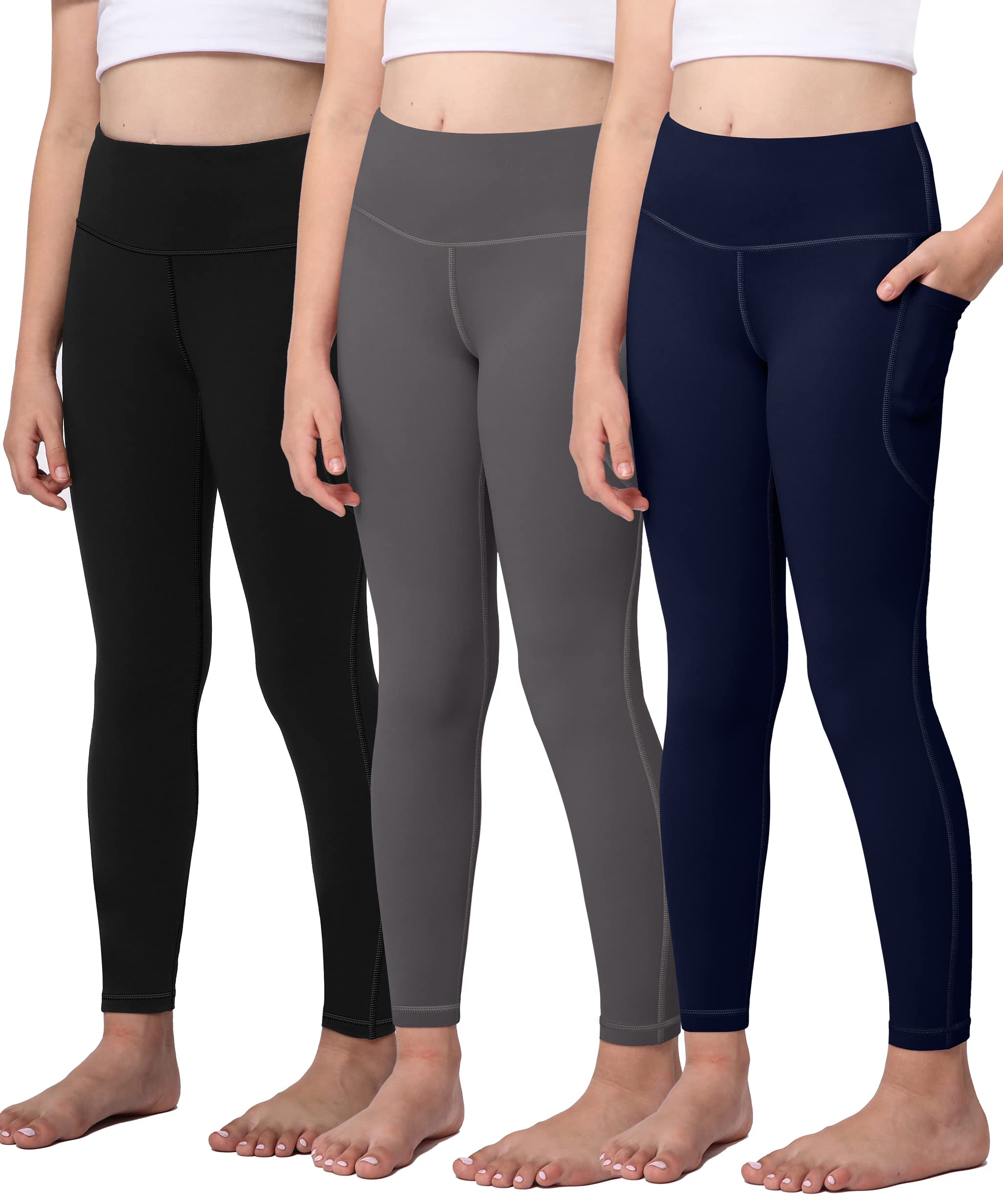 Photo 1 of AENLLEY Yoga Active Leggings for Girls with 2 Pockets - Kids Workout Yoga Pants for Athletic Black/Grey/Navy S