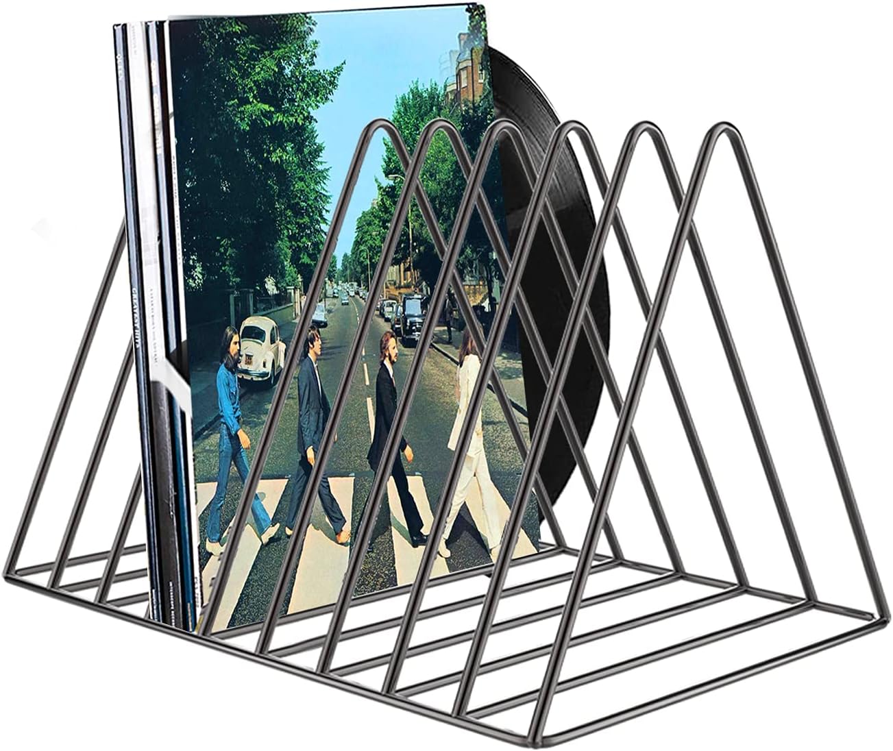 Pashion Vinyl Record Stand Holder, Desktop Album Storage Rack, Triangle Vinyl Record Shelf Display Vinyl Coated Metal Wire Rack Functional & Stylish Display Rack for Office Home: Furniture & Decor
