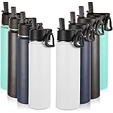 Volhoply Insulated Water Bottles with Straw Bulk 8 Pack, 22 oz Stainless Steel Sports Bottle with Hand Lid, Double Walled Vacuum Travel Water Cup with Wide Mouth, Reusable Cold Water Flask(Mix,8 Set)