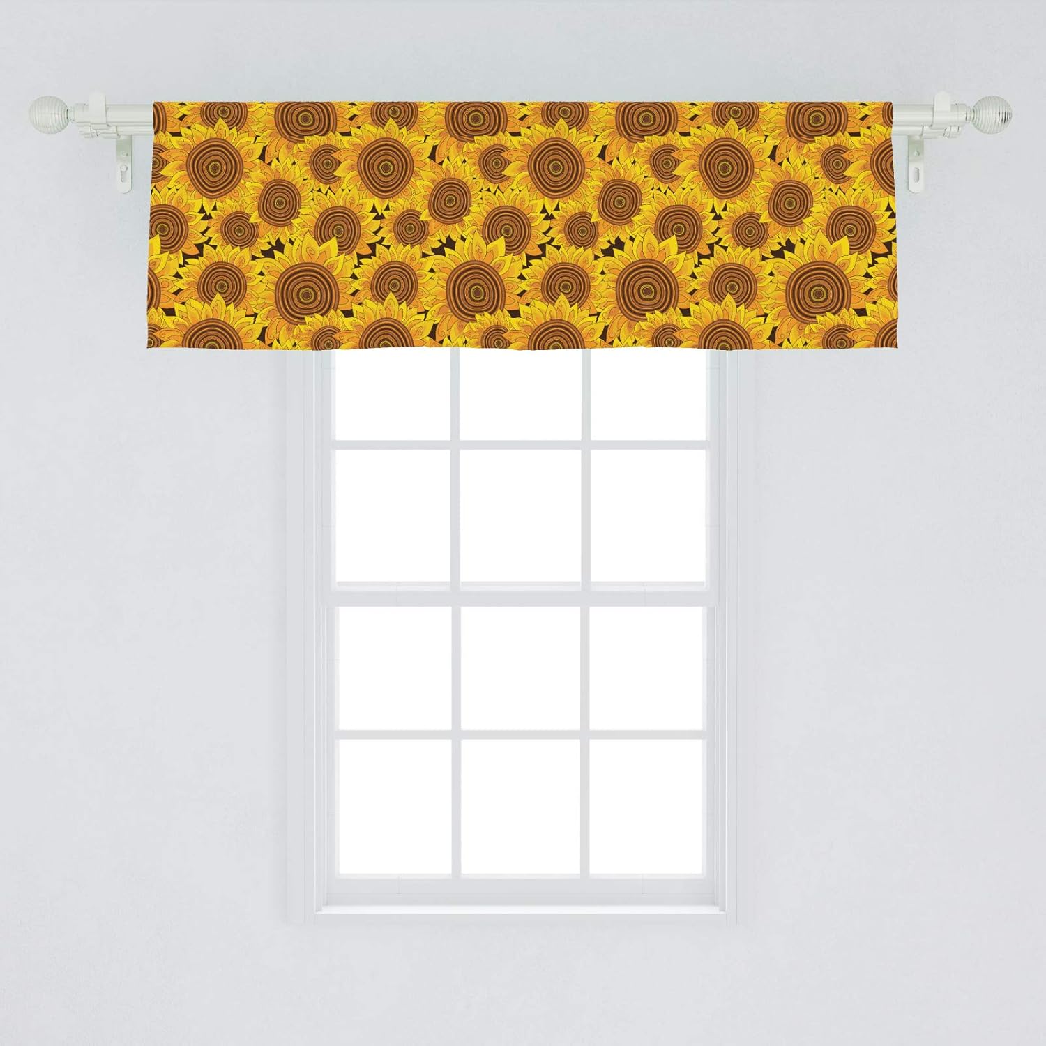 Lunarable Sunflower Window Valance, Flowers Garden Meadow Idyllic Harvest Theme Autumn Pattern, Curtain Valance for Kitchen Bedroom Decor with Rod Pocket, 54" X 18", Yellow Marigold