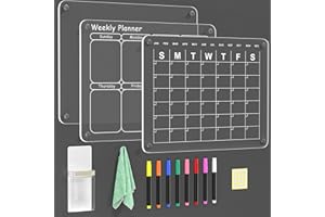 3 PCs Magnetic Acrylic Calendar for Fridge, Polegas 16"x12" Clear Refrigerator Monthly Weekly Calendar and Dry Erase White Board, Erasable Magnet Whiteboard Planner Small Schedule Memo Board