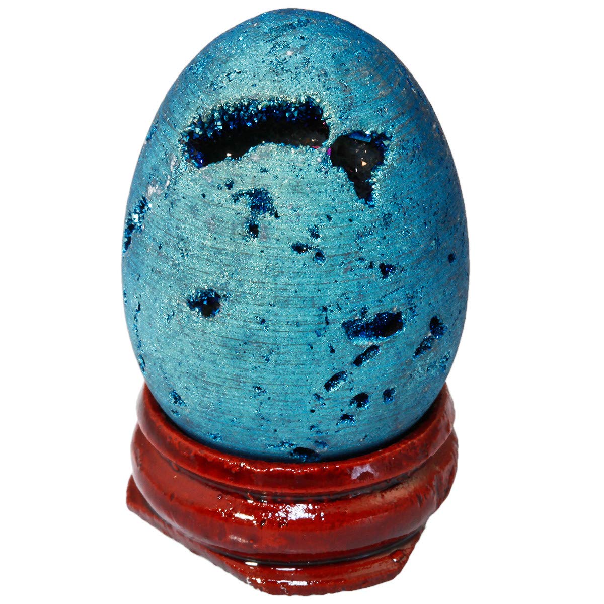 Nupuyai Druzy Agate Geode Crystal Egg with Stand, Purple Titanium Coated Quartz Cluster Specimen Spiritual Healing Stone for Home Decor