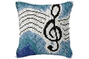 LAPATAIN Latch Hook Kits for DIY Throw Pillow Cover,Musical Note Needlework Cushion Cover Hand Craft Crochet for Great Family 17x17inch