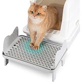 Uross Cat Litter Box Step, Extra Large Litter Box Ramp/Stairs with Detachable Splash-Proof Side Baffles, Anti-Tracking Litter Catcher, Easy to Clean, Non-Slip Step for Small &amp; Elderly Cats (Grey)
