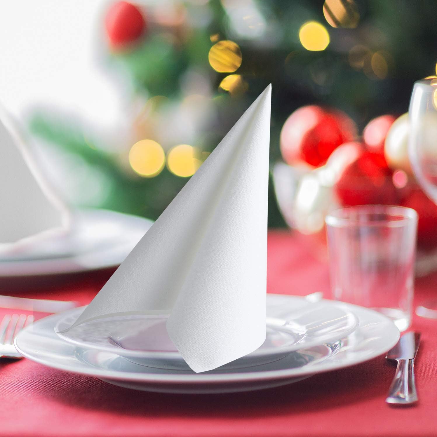 MORGIANA 50 PCS Linen Feel Disposable Paper Napkins 40 x 40 cm Disposable Airlaid Napkins Serviettes Perfect for Wedding Restaurant Party Birthday Dinner (White) - Image 3