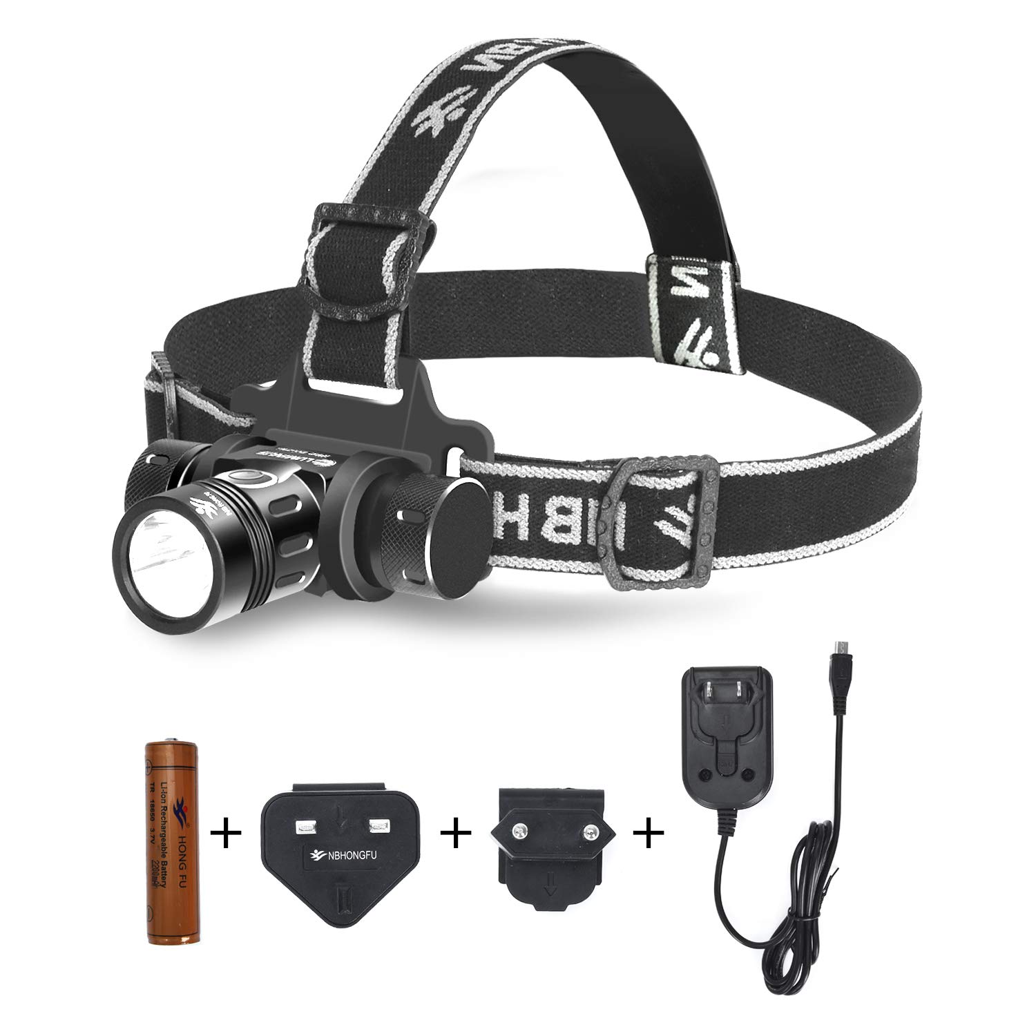 Ultra Bright Headlamp LED Headlight - Professional Flashlight with 4 Modes 90º Moving Zoomable USB Rechargeable Batteries Waterproof Headband,Best for Camping Running Hiking Hunting