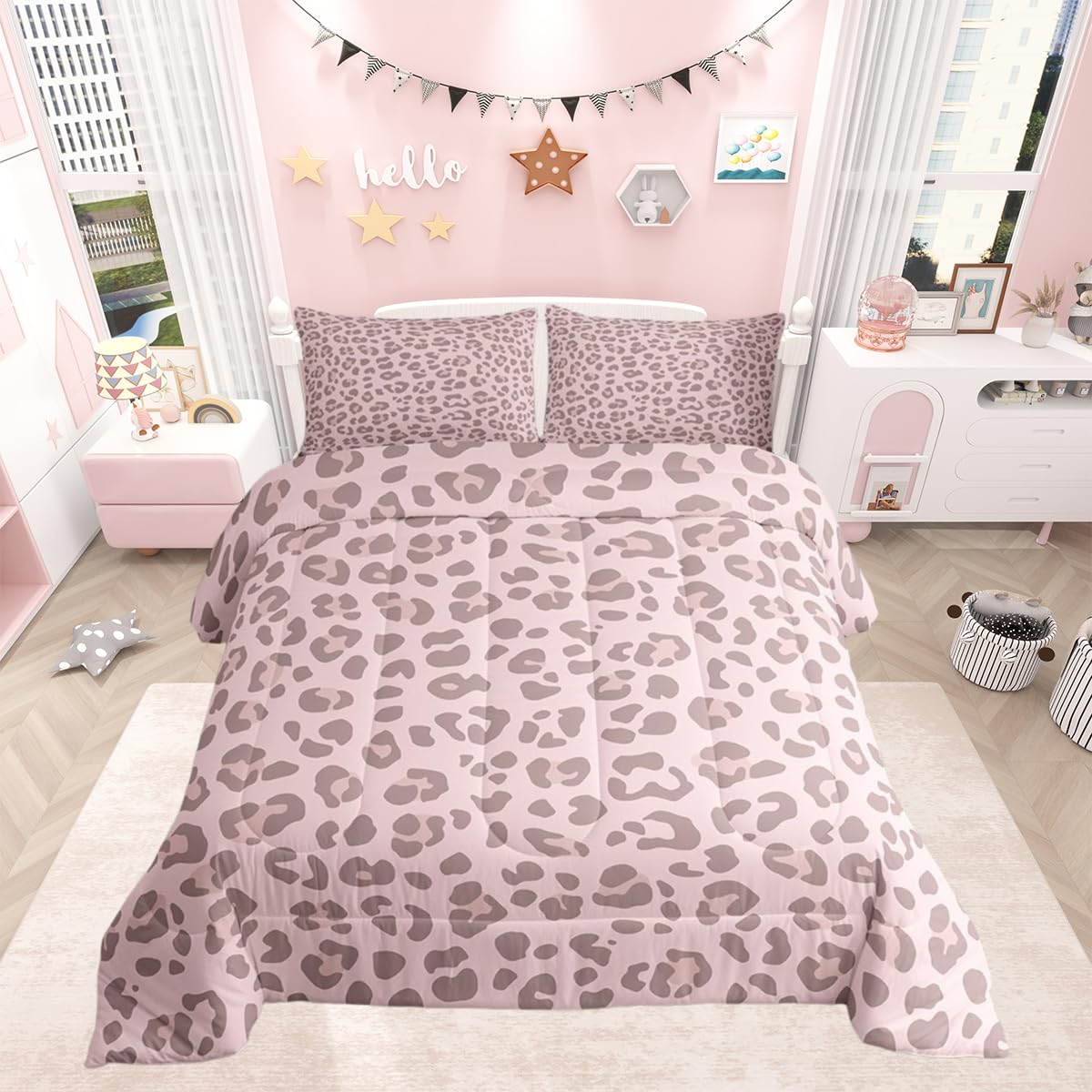 Pink Leopard Skin Leopard Duvet Set For Kids Boys Girls Africa Cheetah Child Bedding Set Ultra Soft Safari Animal Fur Down Comforter Single Size