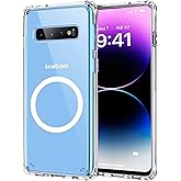 Rinboqe Clear Magnetic Phone Case for Samsung Galaxy S10, 6.1-Inch Compatible with MagSafe Crystal Transparent TPU PC Shockproof Military-Grade Heavy Duty Protection Lightweight Non-Yellowing