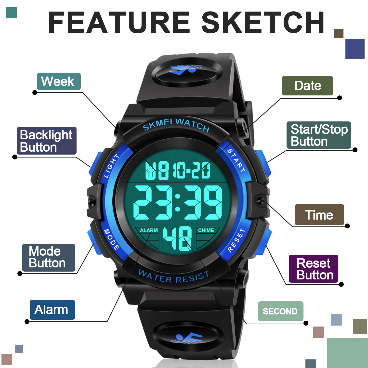 ATIMO LED 50M Waterproof Kids Digital Sport Watch - Kids Gifts