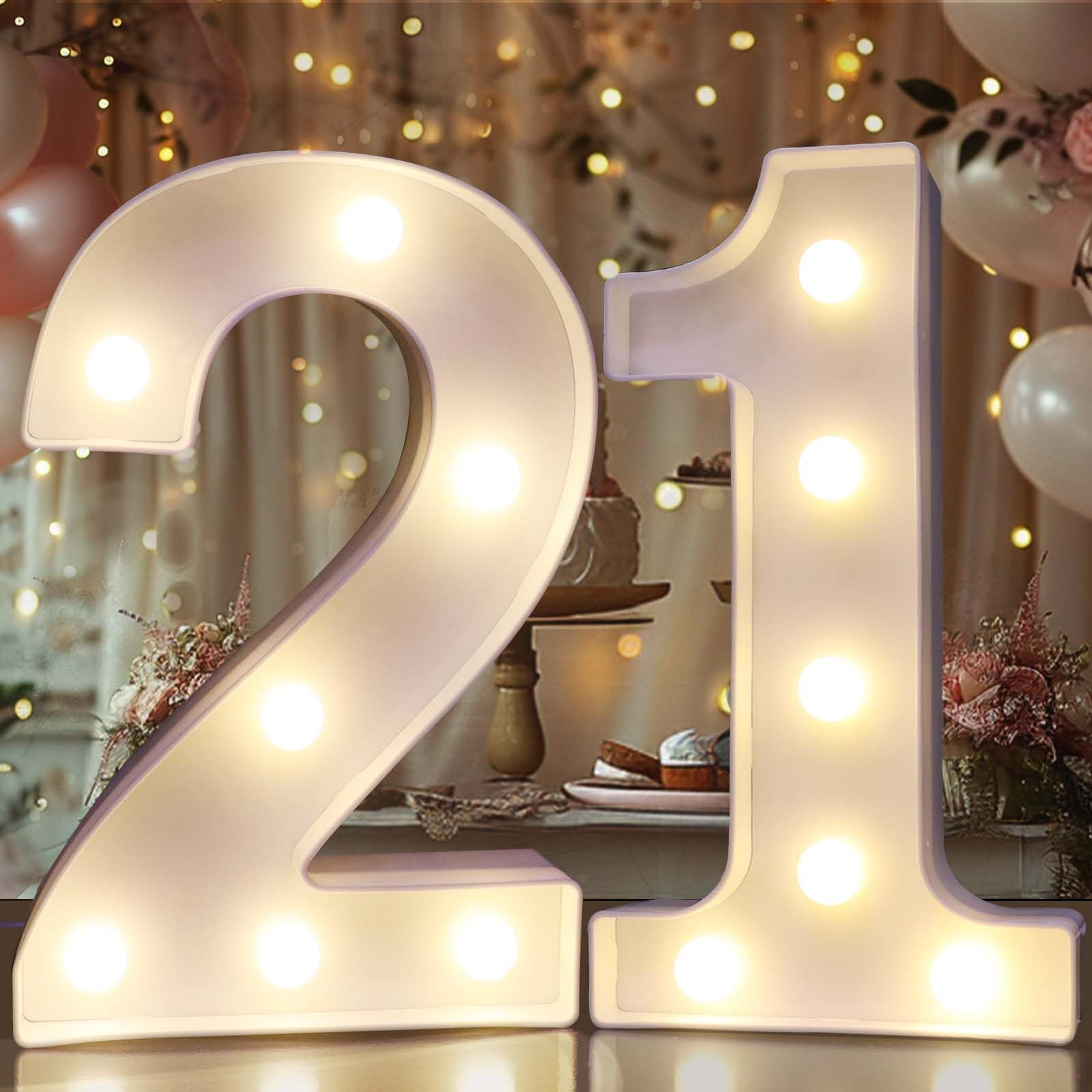 Photo 1 of Pooqla 21st Birthday Decorations for Her Him, Light Up Number 21 for Party Table Decorations, 21st Birthday Gift for Women Men, Backdrop Wall Decor for 21st Wedding Anniversary Decoration