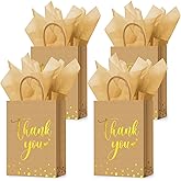 Tinlade 30 Pcs Thank You Gift Bags with Tissue Paper Gold Thank You Wedding Bags with Handle for Graduation Business Shopping Wedding Shower Party Favors(Brown)