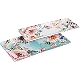 Bico Margret's Garden Ceramic 14 inch Rectangular Serving Platter, Set of 2, for Serving Salad, Pasta, Cheese, Ham, Appetizer, Microwave & Dishwasher Safe