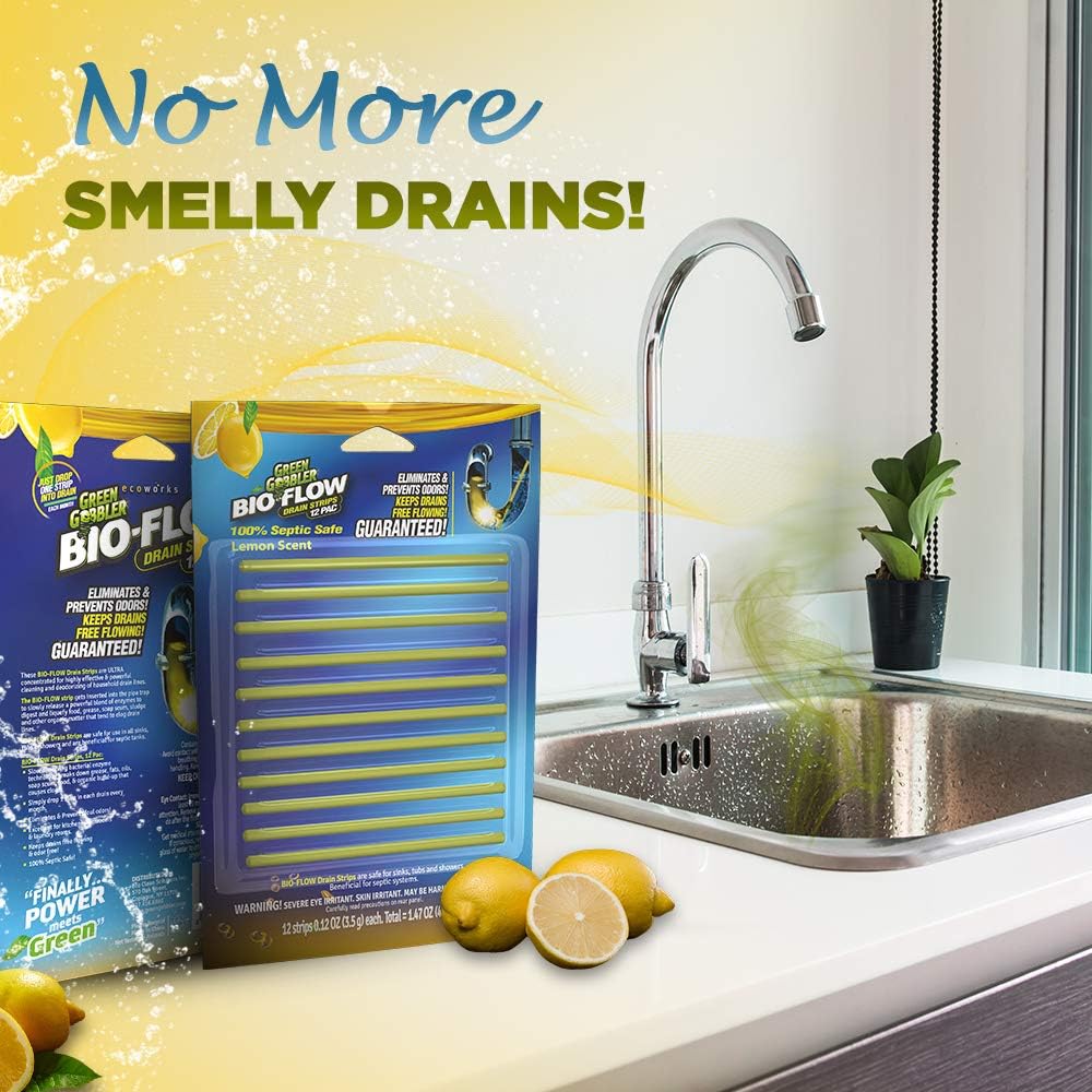Lemon Scent BIO-Flow Drain Strips | Drain Cleaner & Deodorizer | Drain Sticks | Garbage Disposal Deodorizer | Sink Drain Cleaner - 24 Drain Strips: Health & Personal Care