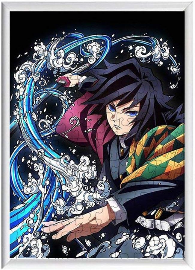 Apehuyuan 120 Piece Jigsaw Puzzles for Adults Kids, Anime Demon Slayer Kimetsu no Yaiba Floor Puzzle with Frame Decompression Intellectual Toys 8 x 12 in(Giyuu Tomioka)