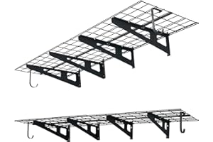 VEVOR 2-Tier Heavy Duty Wall Garage Shelving, 8 Pack 1 x 3 ft Steel Wall Mounted Shelving Unit with Hooks, 24 x 72 Inch Per S