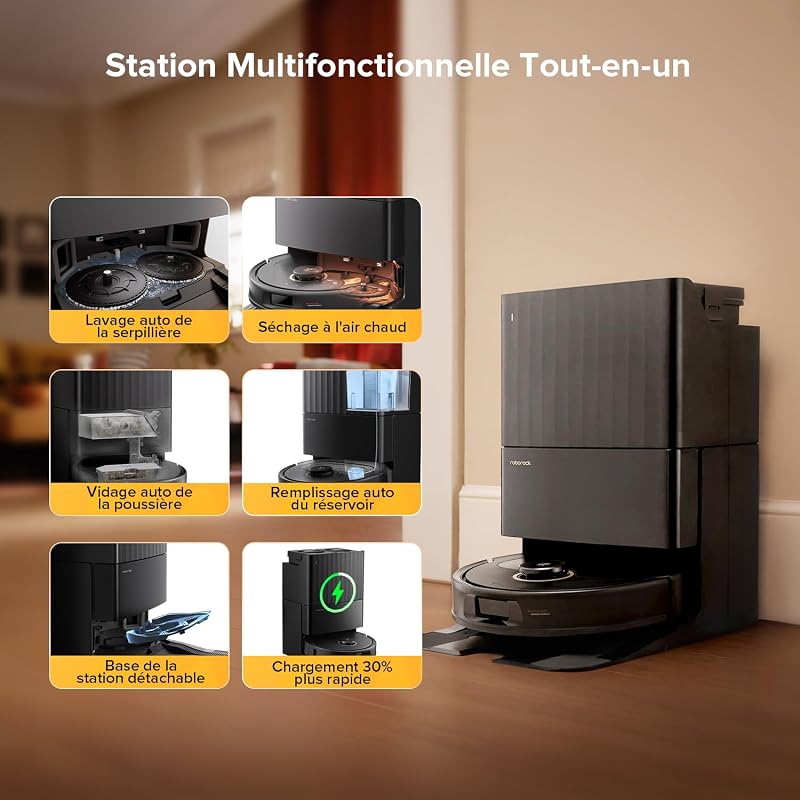 Qrevo S5V Aspirateur Robot Laveur avec Station, 12000Pa Aspiration