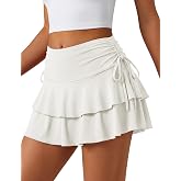YURIONA Women's Y2k Mini Ruffle Skirts with Shorts Tiered Layers Summer Cute Flowy A Line Drawstring Waist Short Skirt