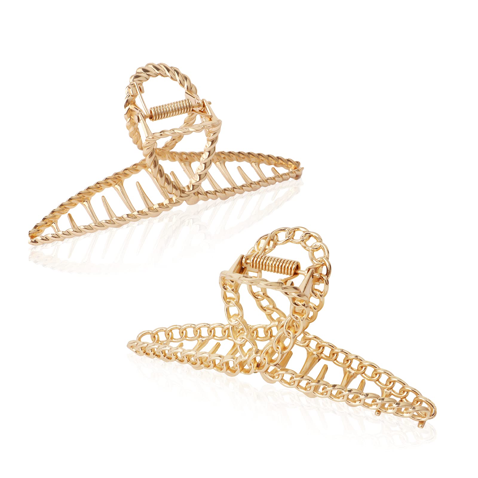 2 PCS Large Metal Hair Claw Clips, Lazy Hair Jaw Clips Gold Hair Clamps, Hollow Non-Slip Big Hair Barrettes, Strong Hold Hair Catch Claws Grips Hair Styling for Women Girls