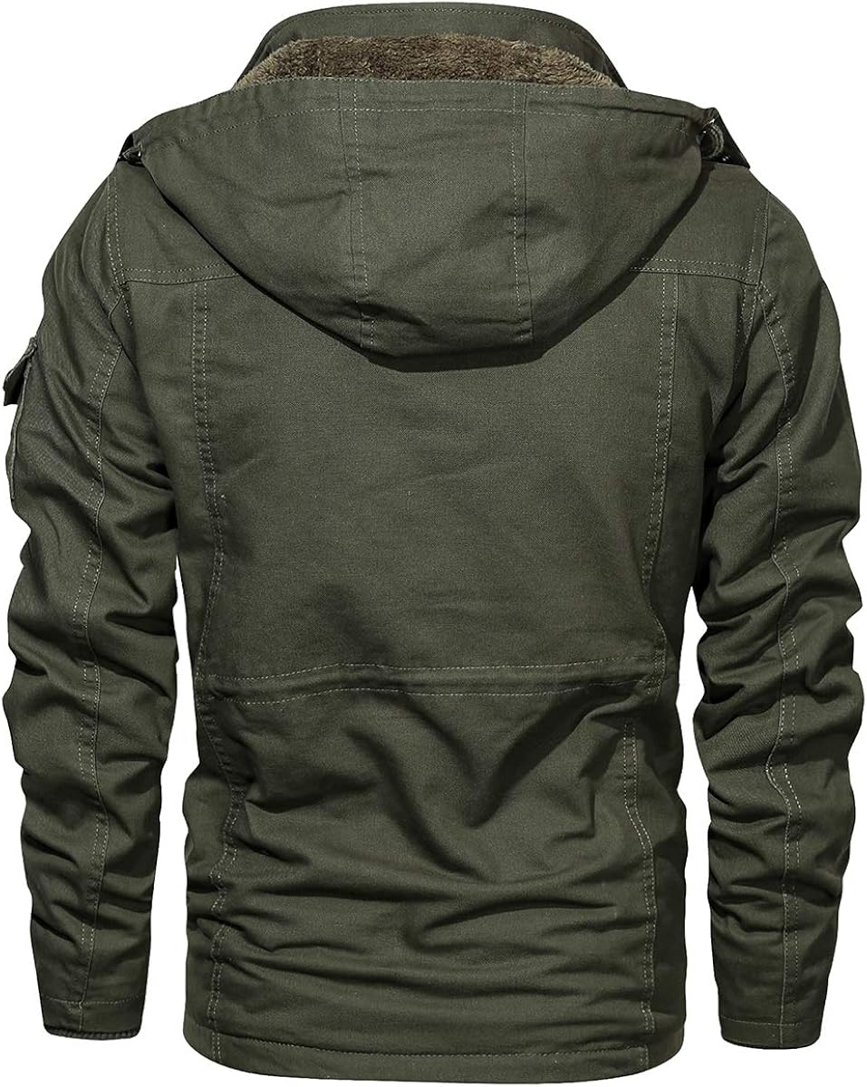 CARWORNIC Men's Winter Warm Military Jacket Thicken Windbreaker Cotton Cargo Parka Coat with Removable Hood: Clothing
