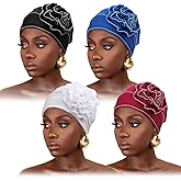 DRESHOW 4 Pcs Cotton Beanie Turban Headwear for Women Elastic Chemo Hats Soft Cancer Headwear Covers Wraps for Women's Hair